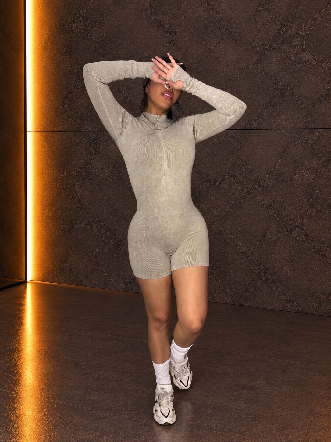 Niebla Zip-Front Long-Sleeve Romper