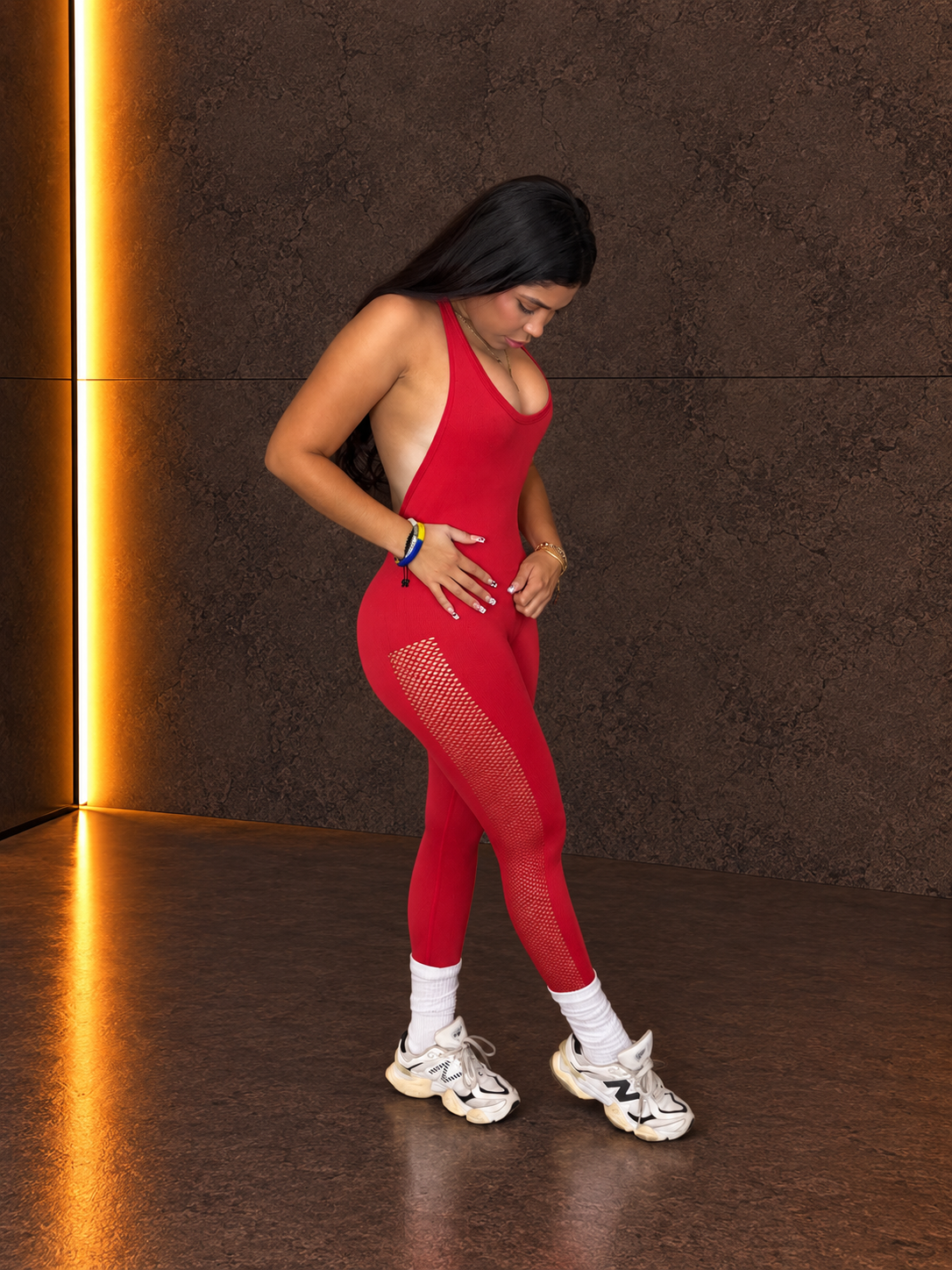 Furia Open-Back Mesh Jumpsuit